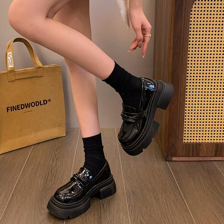 Platform British style small leather shoes women's spring 2025 new women's shoes black versatile loafers one-pedal single shoes