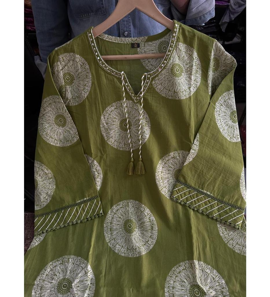 Women Ethnic Fine Cotton Kurta Pant Dupatta Set Indian Bollywood Top Tunic Salwar Suit