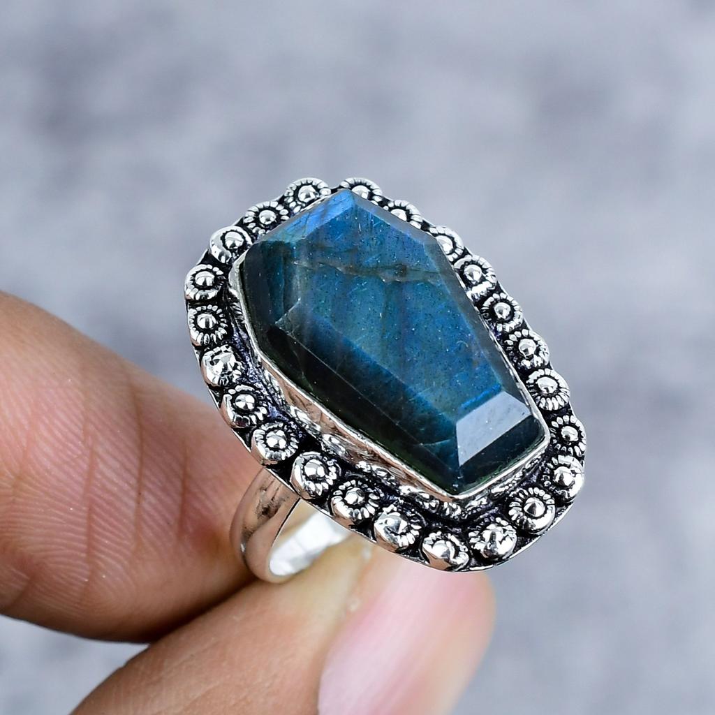 Labradorite Gemstone Handmade 925 Sterling Silver Jewelry Ring Size 8 M-2570