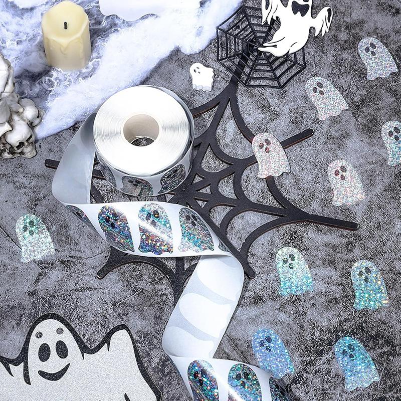 500pcs/Roll Halloween Ghost Stickers Roll Ghost Stickers Decorative Self-Adhesive Paper Decals For Halloween Party Favors