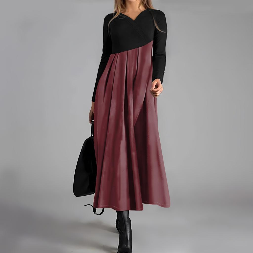 Ladies' Casual V-neck Long Sleeved Dress Color Loose And Oversized Dress