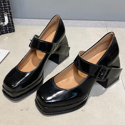 Rimocy Mary Janes mit quadratischer Zehenpartie für Damen, modische Plateaupumps mit Knöchelriemen, Damenschuhe aus Pu-Leder mit dickem Absatz, Gothic-Schuhe