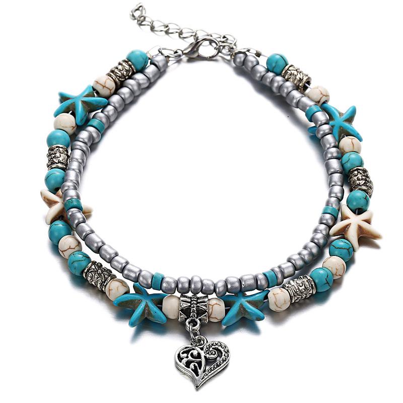 Bohemian Multi-layer Starfish Turtle Anklets For Women Vintage Elephant Owl Beads Chain On Leg Ankle Bracelet Beach Jewelry