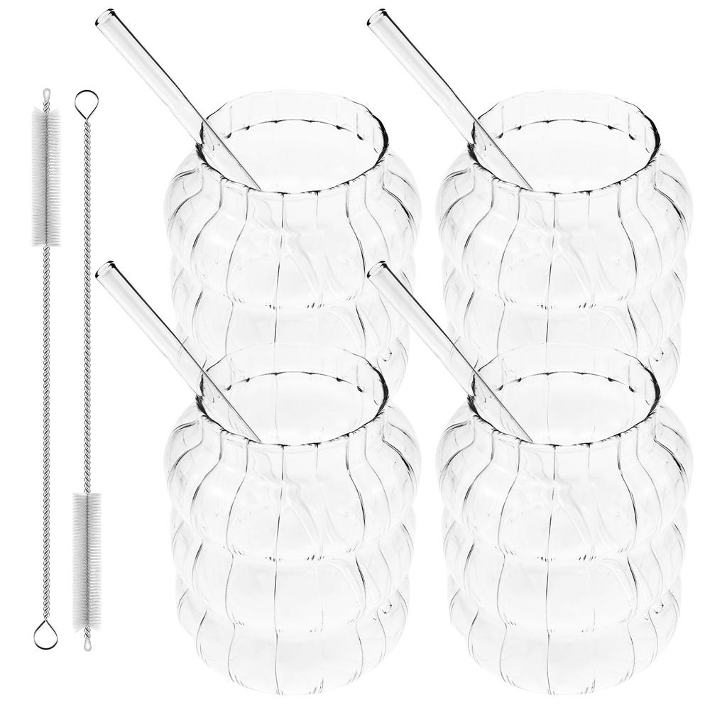 Ripple Shaped Vintage Glass Cups Kit Transparent Glassware Juice Milk Coffee Glasses Cocktail Beverage Cup Kitchen Drinking Mug