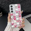 Handyhülle mit Glitzer-Feder-Print und Farbe „Love Hearts“ für Samsung S25 Ultra S24 FE S23 A16 A36 A55 A56 A35 A15, schlanke, stoßfeste PC-Rückseite mit Glitzer