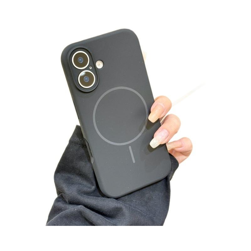 Applicable to iPhone17promax liquid silicone fine ring magnetic suction Apple 16 simple solid color anti-drop mobile phone case 15
