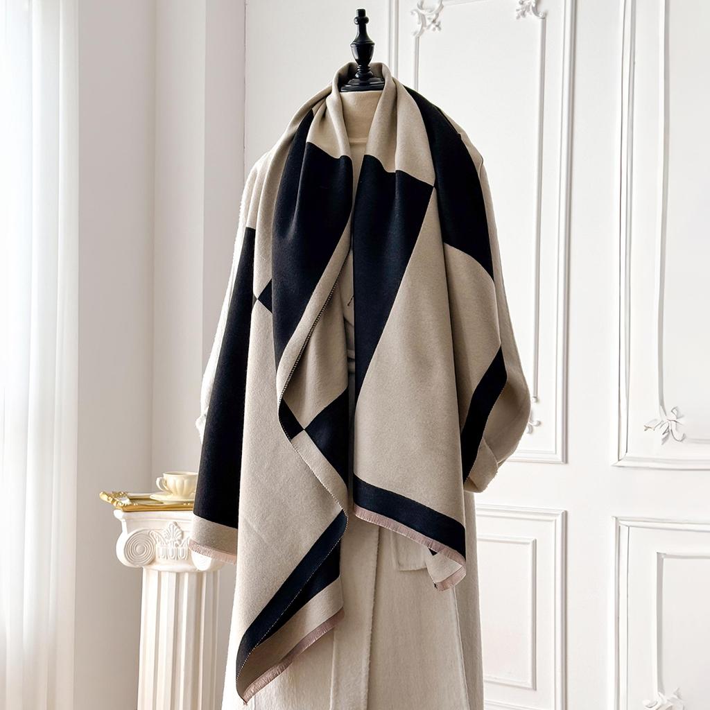 Brand Elegance Geometric Print Imitation Pashmina Shawl Warm, Soft, with Fringe, Suitable for Autumn and Winter Outdoor