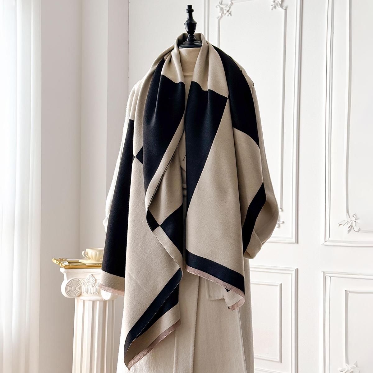

Brand Elegant Geometric Print Faux Pashmina Shawl - Soft Warm Fringed, Ideal for Autumn & Winter Outdoor чорний