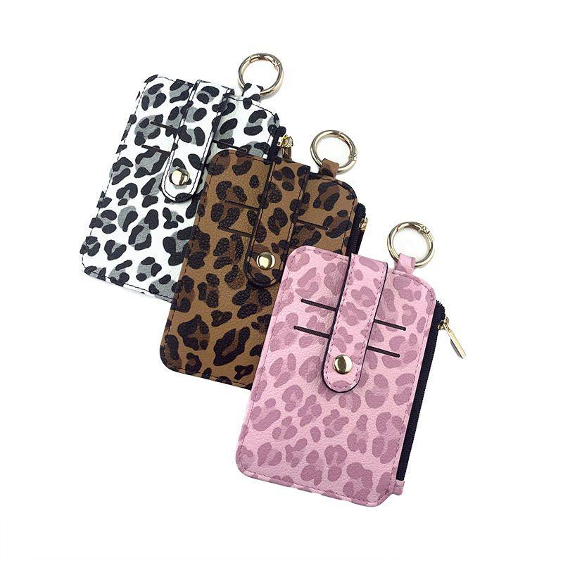 Multifunctional storage leopard print PU leather card bag card cover, small with zipper change, multi-card position card cover pendant.