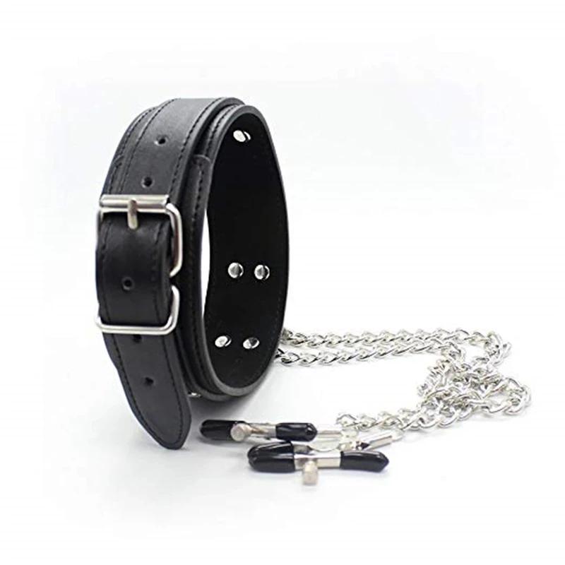 Bdsm Leather Choker Sexy Neck Collar With Nipple Breast Clamp Clip Chain Adult Sex Toys For Women Couples Flirting Erotic Games