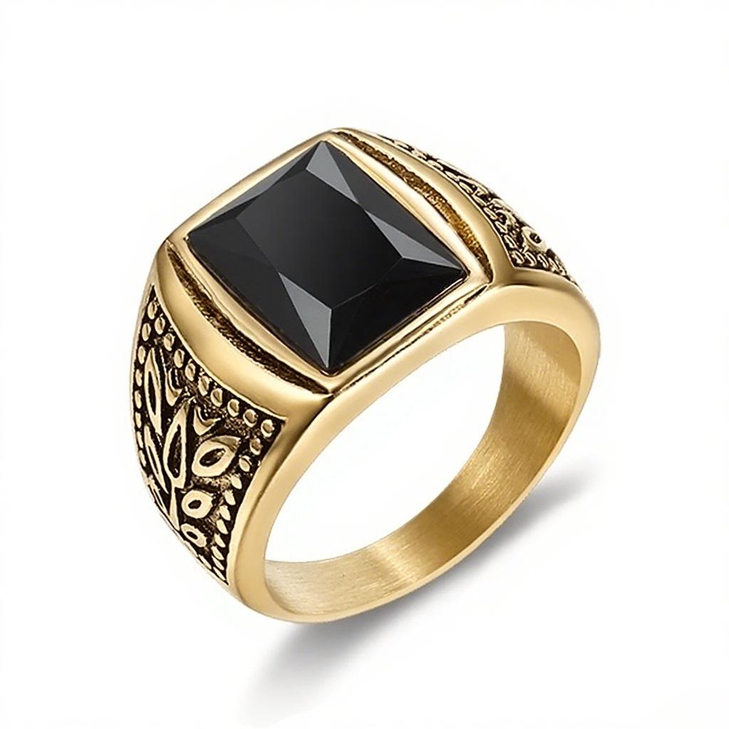 Personalized Simple Ring, Tulip Ruby And Black Gemstone Jewelry, Stainless Steel Men'S Gemstone Ring.