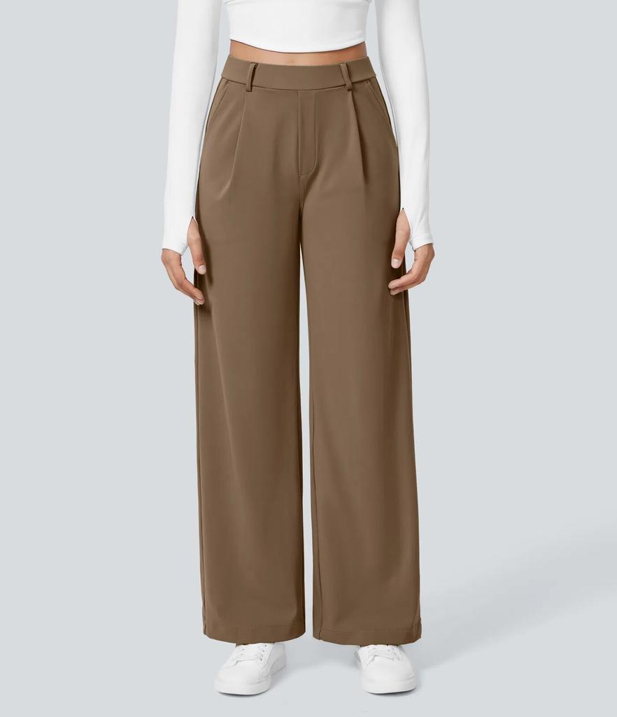 Women's High Waist Pleated Wide Leg Trousers