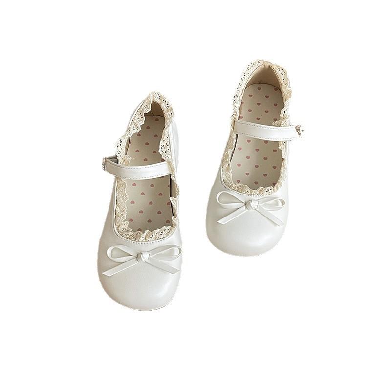 Casual lace bow single shoes women's 2025 summer new Mary Jane small leather shoes flat cute versatile single shoes