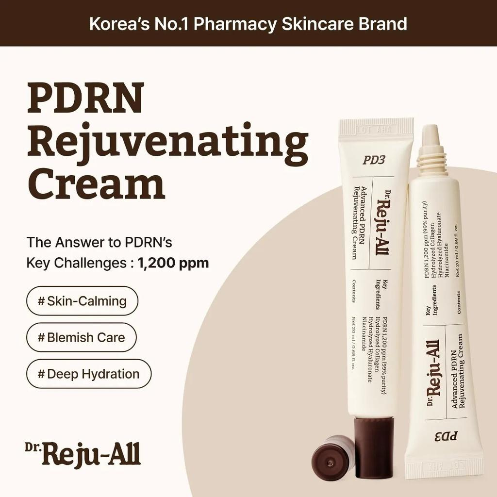 PD3 Advanced PDRN Verjüngende Creme 20ml 0.68fl oz, PDRN & Kollagen Niacinamid Gesichtscreme, Feuchtigkeitsspendende Gesichtshautpflegecreme