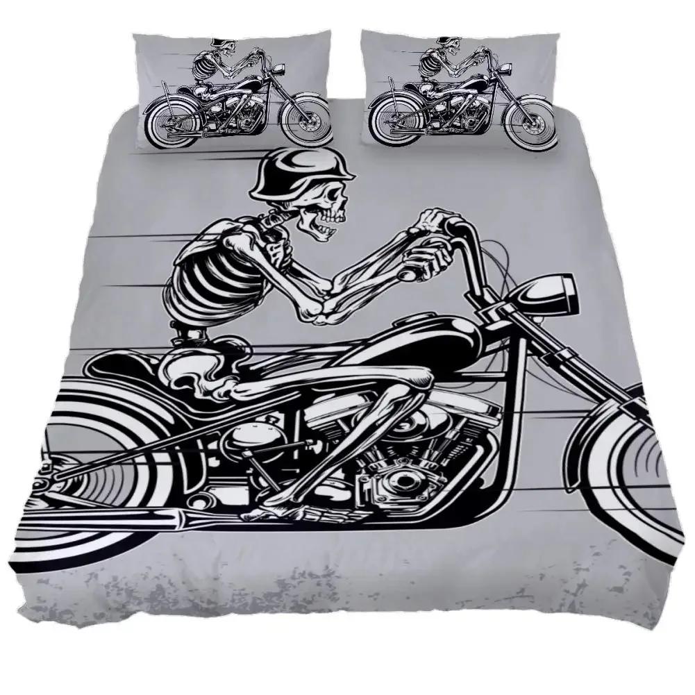 

Skull Duvet Cover Set Queen,3D Printed Black Skull Bedding Set ,Halloween Decor Motorcycle Comforter Cover Set Microfibe Quilt 70x133cm