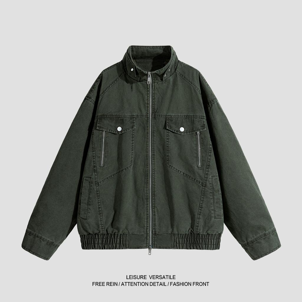 Versatile Coat Minimalist Cotton Jacket Men's 2026 Loose Coat Washed and Aged Standing Lapel Mens Spring and Autumn Breathable Work Casual Jacket