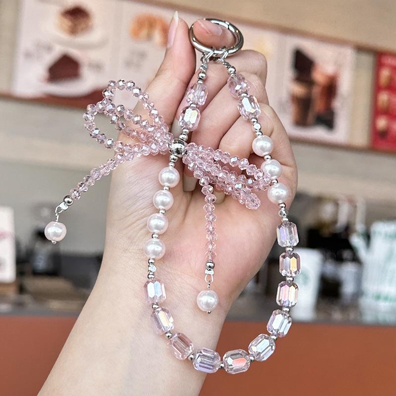 Mobile Phone Chain High-end Three-dimensional Crystal Bow Key Lanyard, Pearl Mobile Phone Lanyard Wrist Wholesale