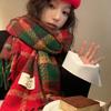 New Christmas atmosphere, red fringed plaid scarf, women's autumn and winter high-end warm shawl