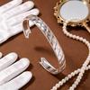 Women's Open Bangle Simple Plaid Titanium Steel Bracelet