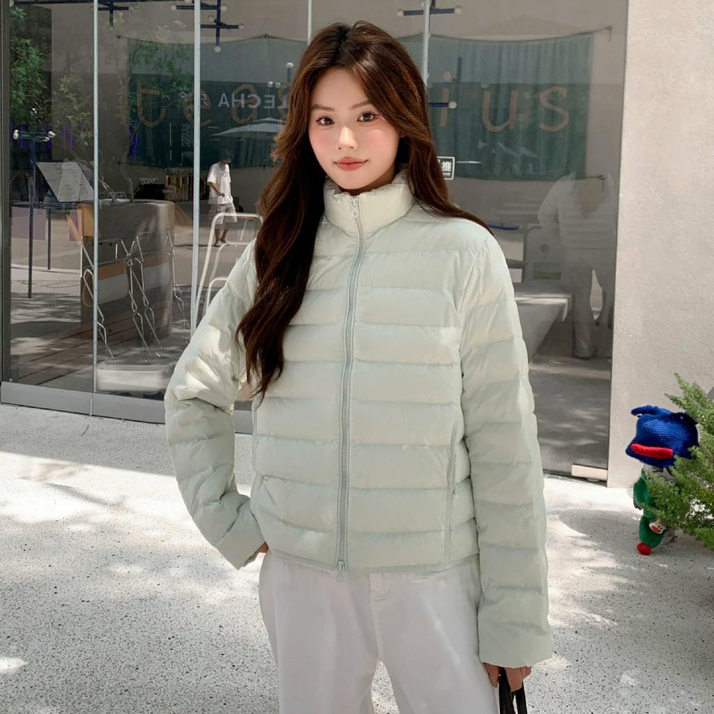 Rib down jacket women's new winter stand-up collar loose small white duck down bread jacket