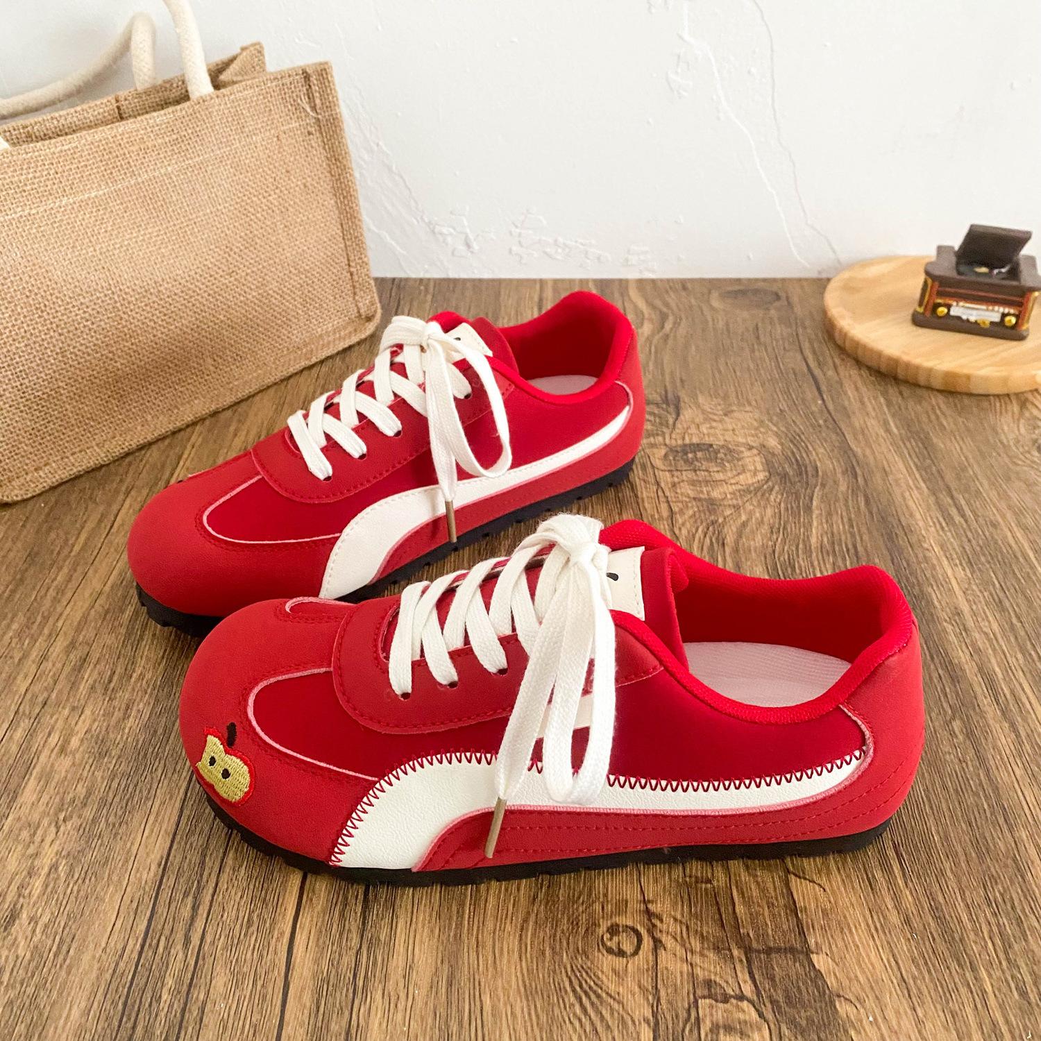 

Girly versatile puff shoes new breathable embroidered bow shoes little white shoes 35 червоний