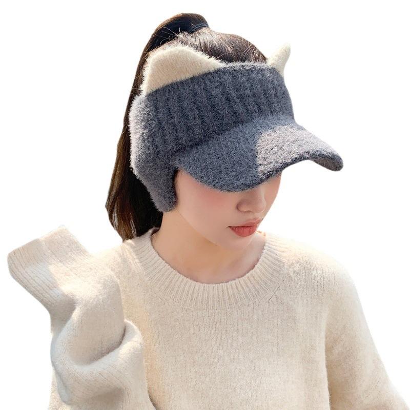 Hat Women's Autumn and Winter Fashion Warm Plus Velvet Knitted Baseball Women's Duck Tongue Wool Empty Top Hat Winter Korean Style Women