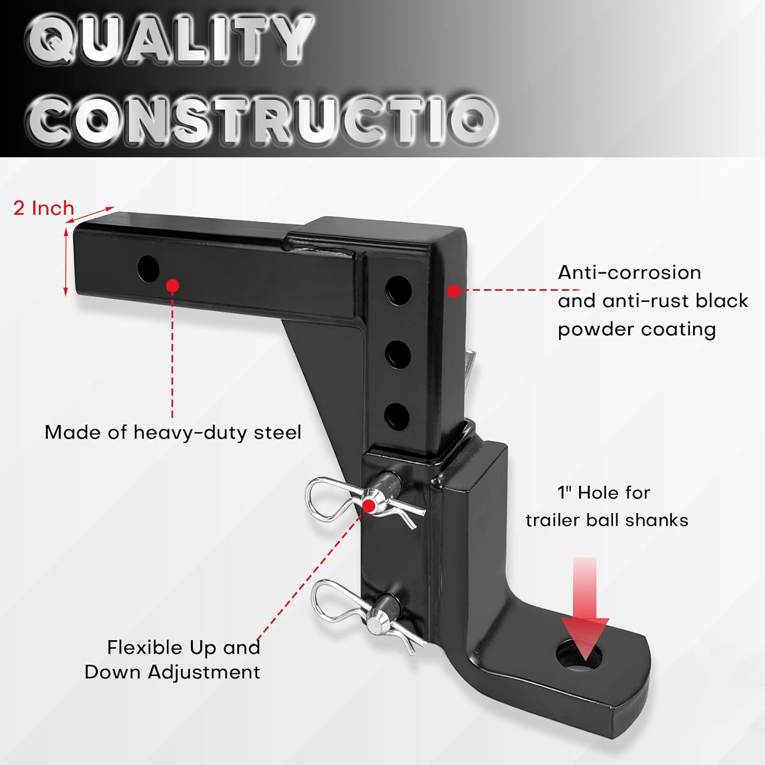 

Class 3 Trailer Hitch Ball Mount, 8-Position Adjustable, 2 Receiver, 5000 lbs Capacity, Includes Pins & Hole United States