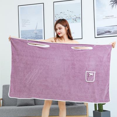Women Bath Wrap Coral Velvet Bath Dress Quick Dry Towel with Bowknot Pocket Absorbent Bath Towel for Home Hotel Dormitory