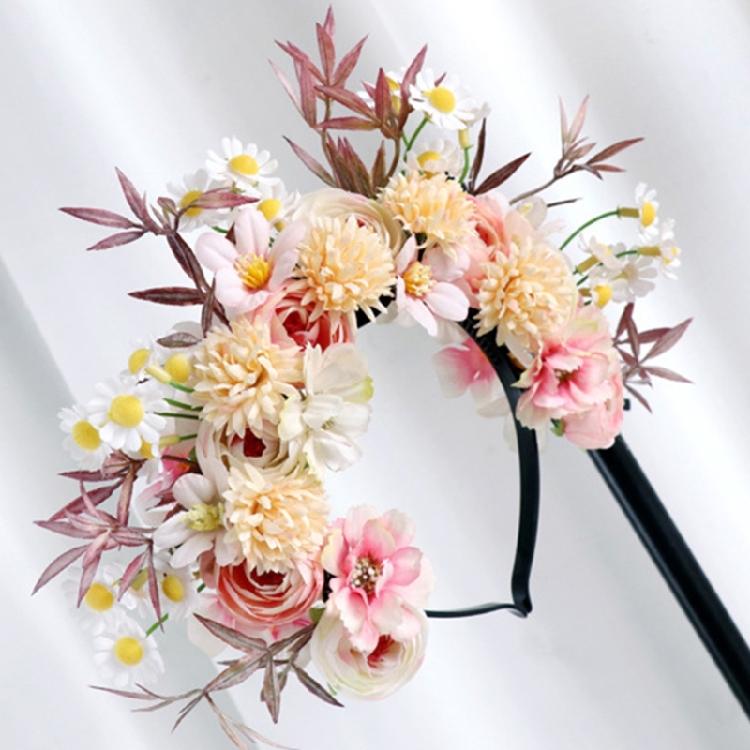 Colorful Silk Flower Crowns Accessory Delicate Handmade Floral Hair Accessory Fabric Flower Headband for Daily Use