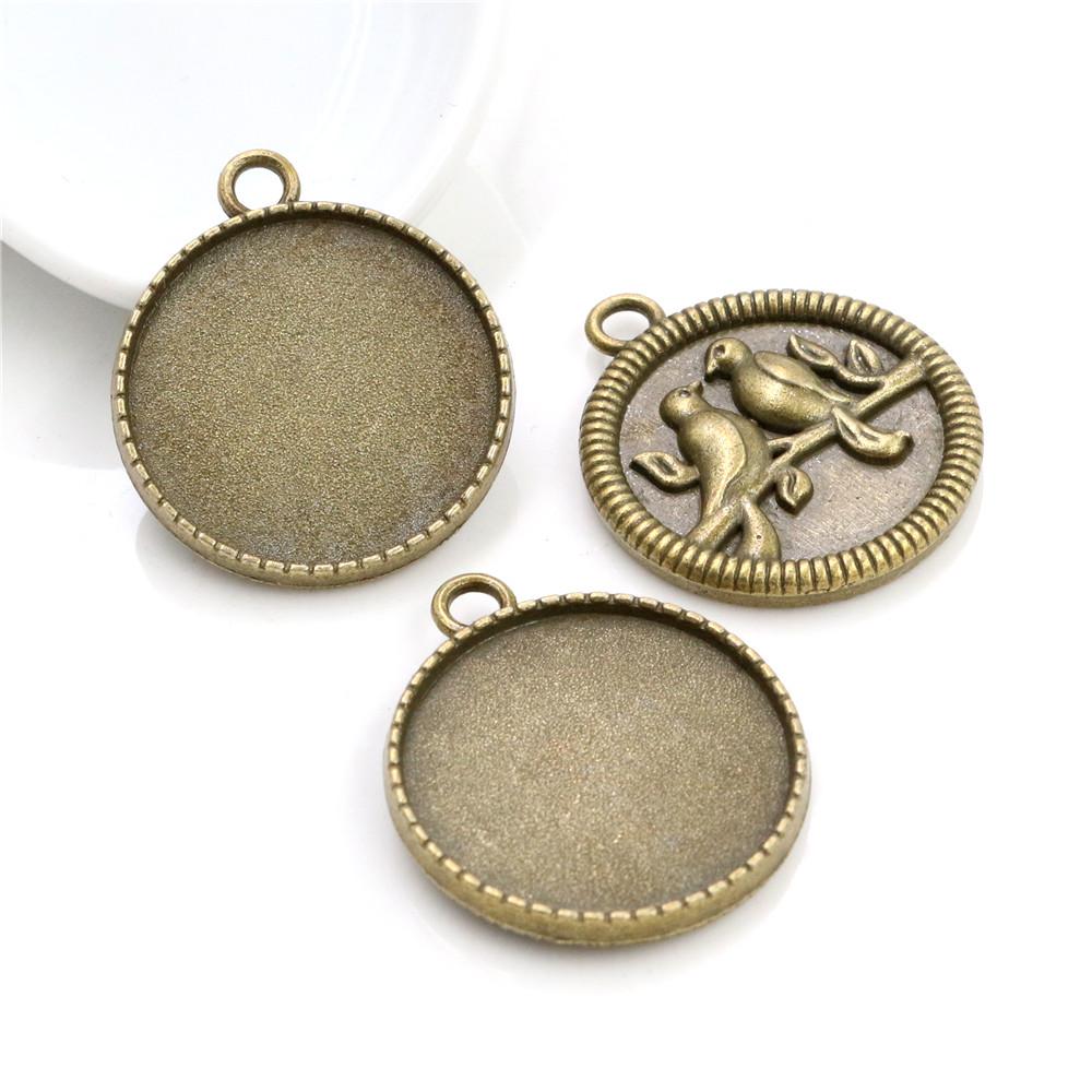 New Fashion 5pcs 25mm Inner Size Black Antique Silver Plated Bronze Flower Simple Style Cabochon Base Setting Charms Pendant
