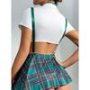 Sexy Women's 5 Piece Cosplay Lingerie Set Short Sleeve Crop Top and Panty Set with Necktie Skirt Set School Girl Outfit