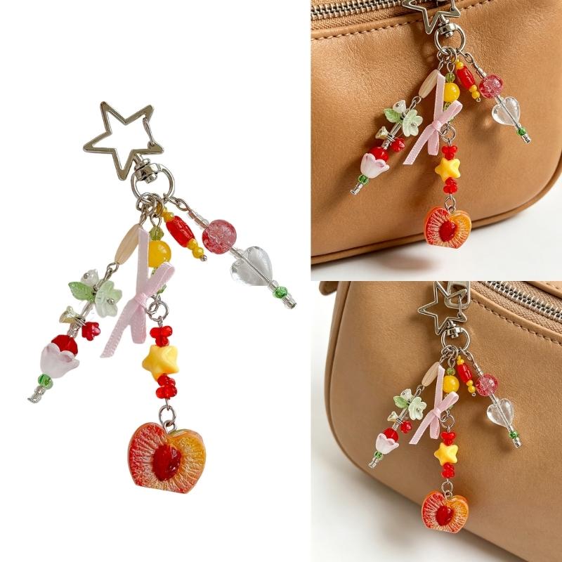 Beaded Keychain Charm Decorative Bag Charm With Fruit-Inspired Beads, Alloy Hardware and 12 cm Hanging Length for Keys, Handbag Zipper Pull