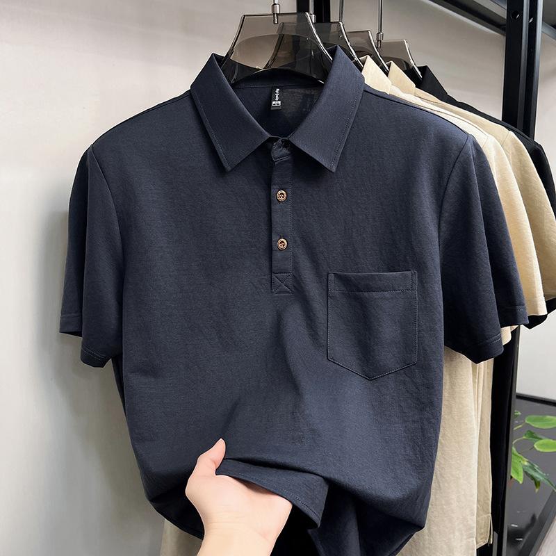 Men Casual Breathable Short Sleeve Solid Polo Shirt With Pocket