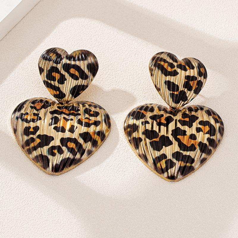 Fashion Metal heart leopard print earrings For Women