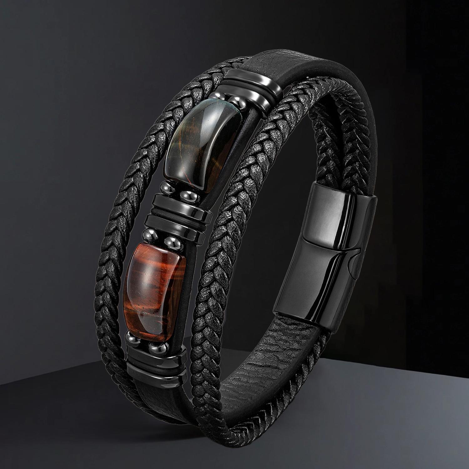 

Оптовый заказ браслетов из натуральной кожи и камней для мужчин и женщин, ручная работа, регулируемые, бохо, с бусинами