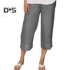 Women Pants Elastic Waist Mid-rise Wide-Leg Casual Pants with Pockets Solid Color Long Trousers Daily Wear