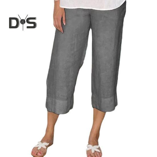 

Женские брюки с эластичной талией, средней посадки, широкие повседневные брюки с карманами, однотонные длинные брюки для повседневной носки S темно-серого