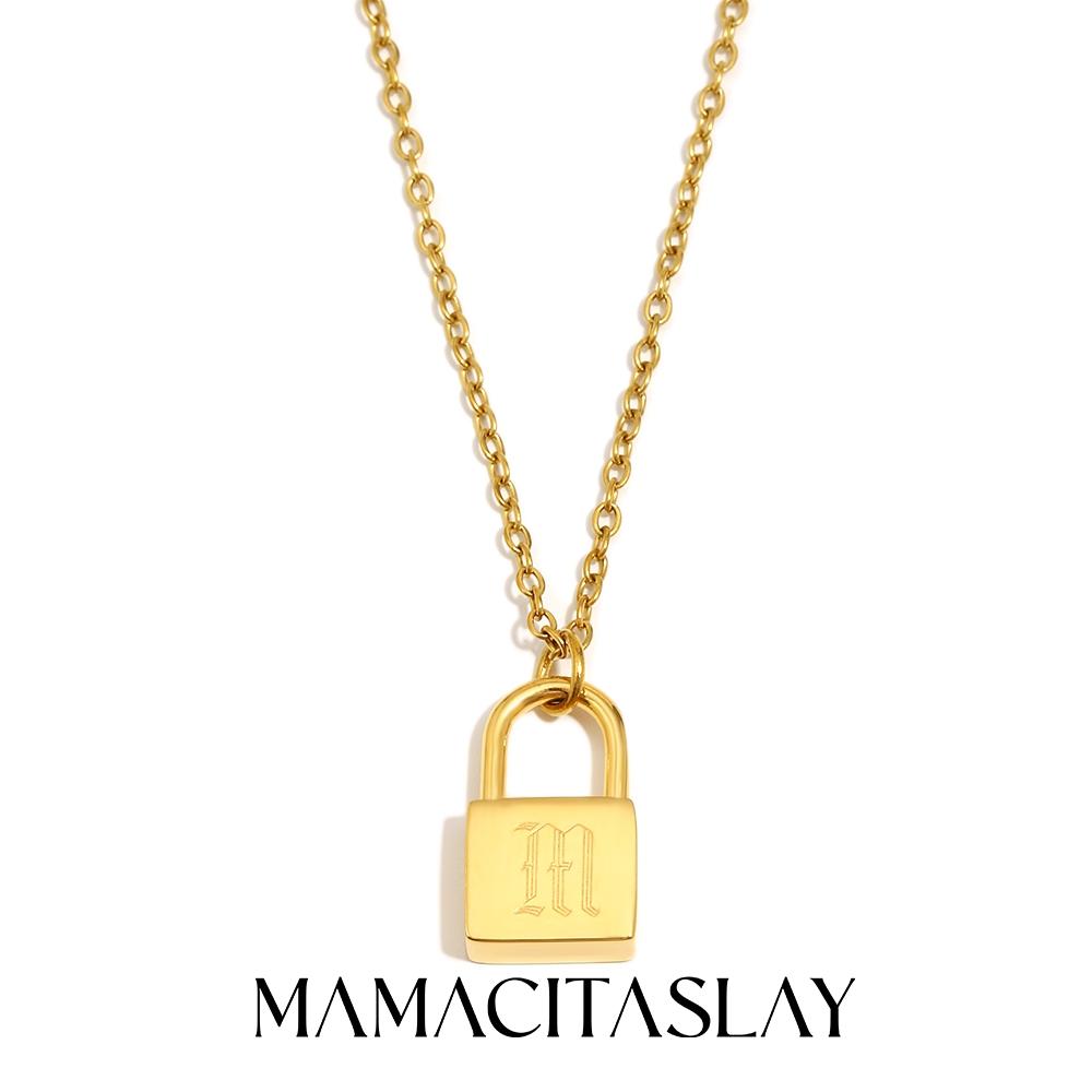 

MamacitaSlay 316L Stainless Steel Ancient Letters Engaged Lock Pendant Necklace 18K Gold Plated Waterproof Neck Jewelry Gift 45cm