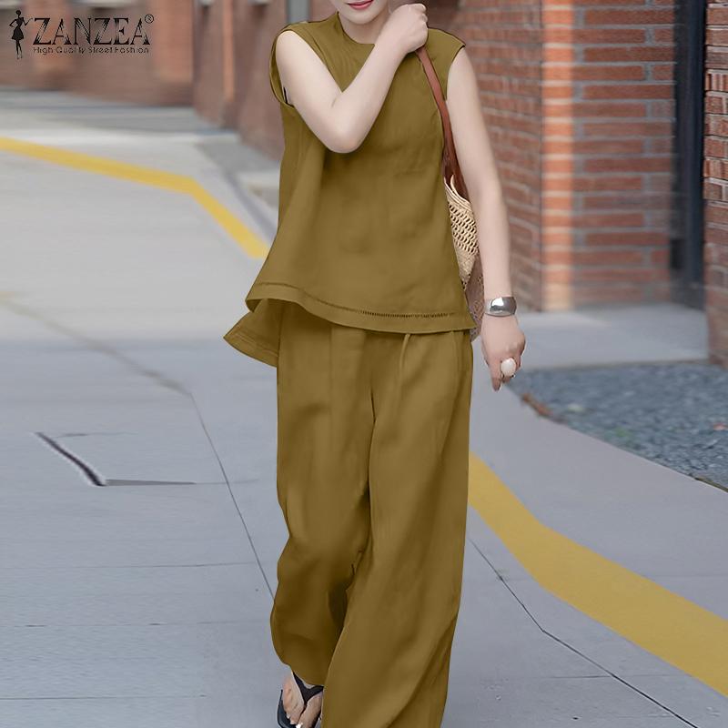 ZANZEA Women Sleeveless Vest Tops and Pants Casual Two Piece Suit Sets