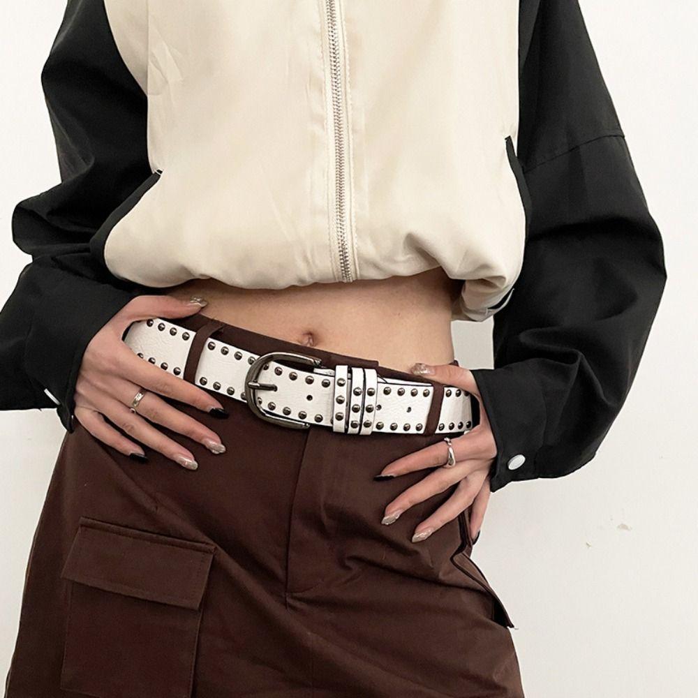 Zinc Zinc Alloy Pin Buckle Waist Belts Rivet Waist Belt for Women Casual Waistband Women