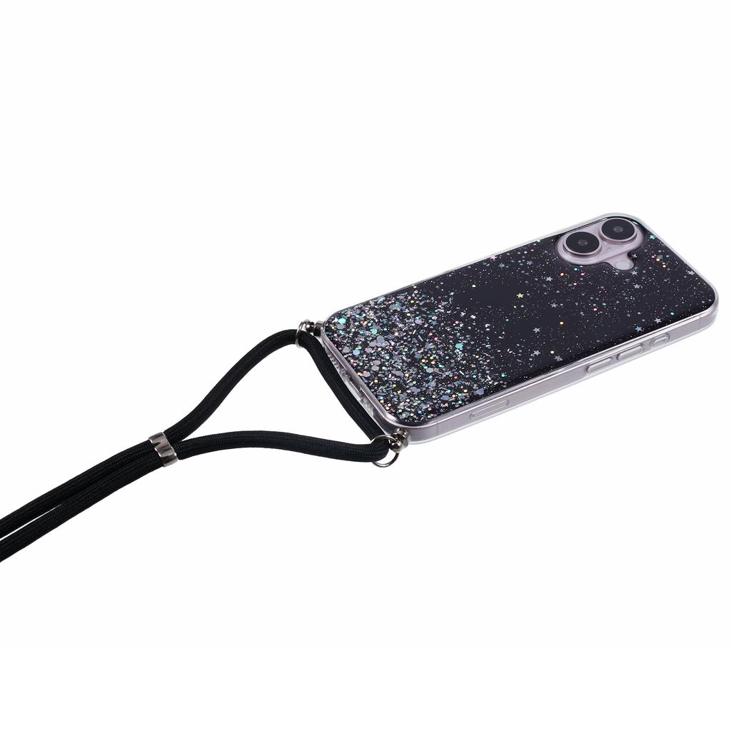 AW Series For iPhone 16 Plus Case Soft TPU Sparkle Epoxy Phone Cover with Lanyard
