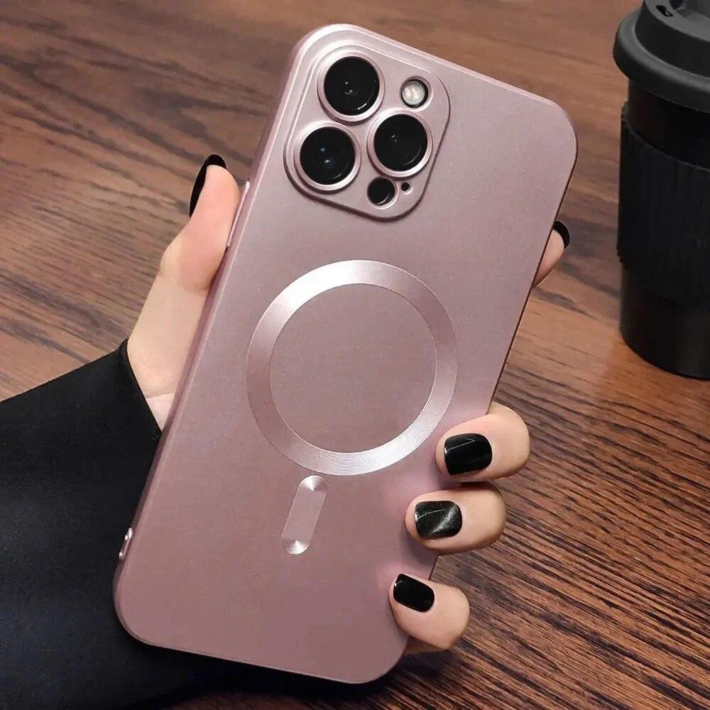 Frosting Matte Silicone Lens Film Protect Case For IPhone 15 14 13 12 11 Pro Max Plus Magsafe Magnetic Wireless Charging Cover