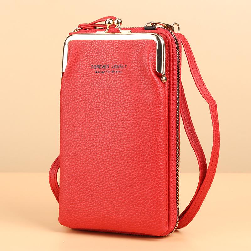 2022 Lychee Grain Solid Color Crossbody Shoulder Bag for Women - Korean Fashion Mobile Phone and Wallet Holder