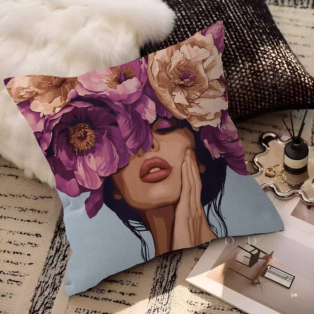 Fashion Floral Woman Portrait Lucky Dragon Pillow Cover Sofa Cushion Cover Home Room Decoration Children Gift