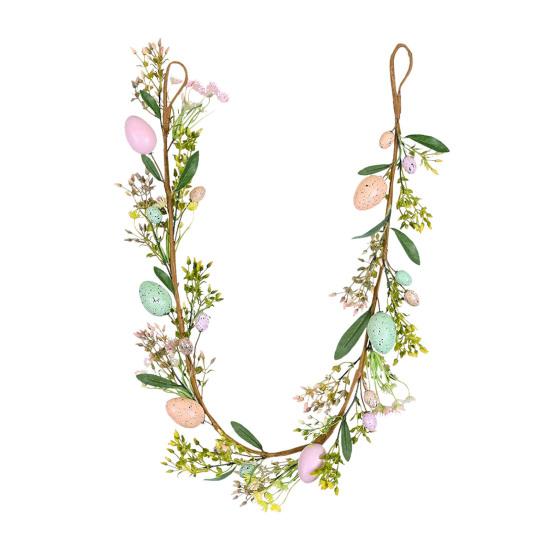 Ostergirlande Künstliche Eiergirlande mit Lammohren Blättern für Frühling Kaminsims Kamin Fenster Wand Innen Außen Dekor