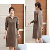 Women's Knitted Dress Red Mid-length Sweater Dress Autumn and Winter Pure Color Casual Knitted Shirt