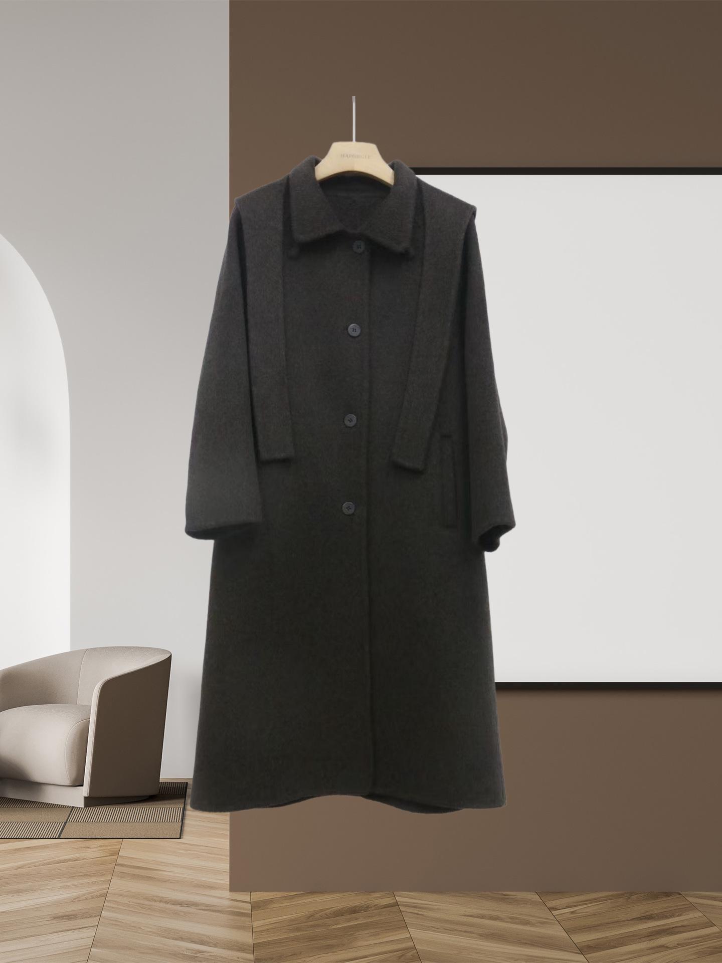 

Women s Korean Style Petite Long Wool Coat with Detachable Hood - Warm Preppy Fall/Winter Outerwear M for 120-140 Jin