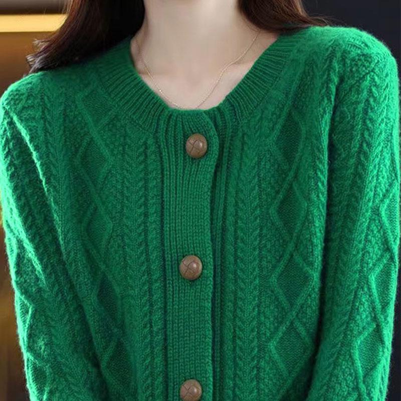 Elegant Diamond Buckle Knit Cardigan for Women - Autumn/Winter Loose Fit 