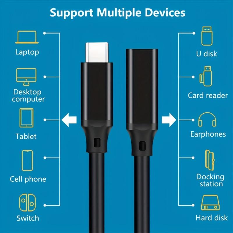 USB C 3.2  Extension Cable 100W PD 5A Type C Extension Cable 4K @60Hz 10Gbps Thunderbolt 3 For Xiaomi Huawei Switch 0.5M 1M 2M