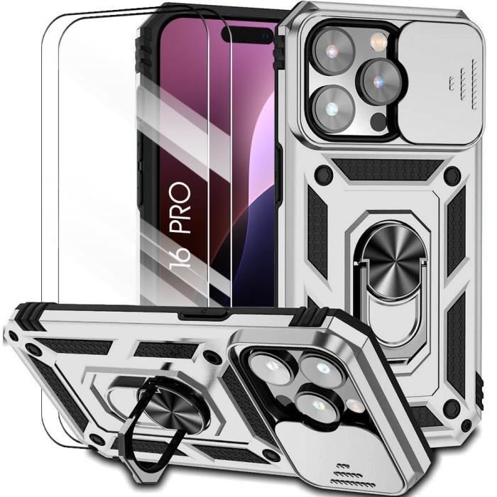 Coque de protection - BOOLING - pour iPhone 16 Pro - Rigide Antichoc - Support - 2 Verres Trempés